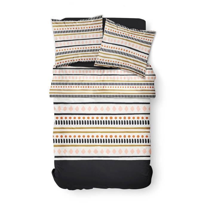 Housse de couette 240x260 Sunshine Ellero + 2 taies 100% coton 57 fils Noir