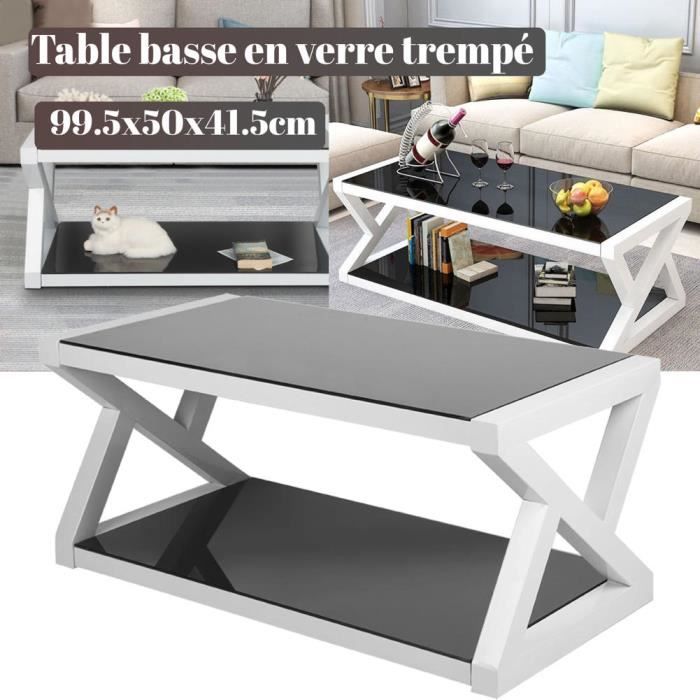 Table basse Modern en verre trempé noir 99.5x50x41.5cm - PAL24