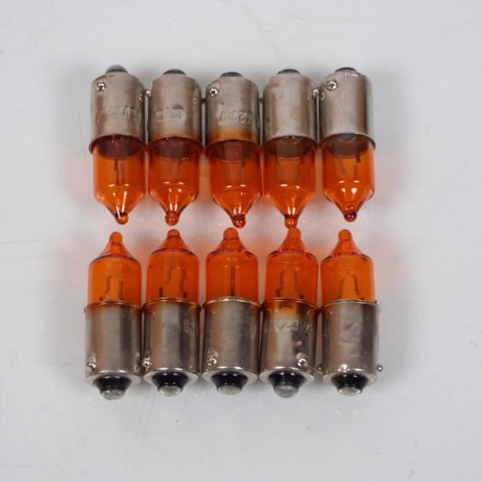 Lot 10 ampoule lampe orange clignotant 12V 21W culot BAX9S ergots en face moto