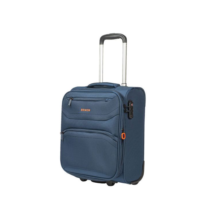 bemon valise cabine lowcost souple en toile 4 roues 45cm menton bleu