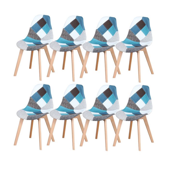 BenyLed Lot de 8 Chaises de Salle à Manger Chaises Patchwork Colorées avec Pieds en Bois Chaise Longue Scandinave (Bleu-8pcs)