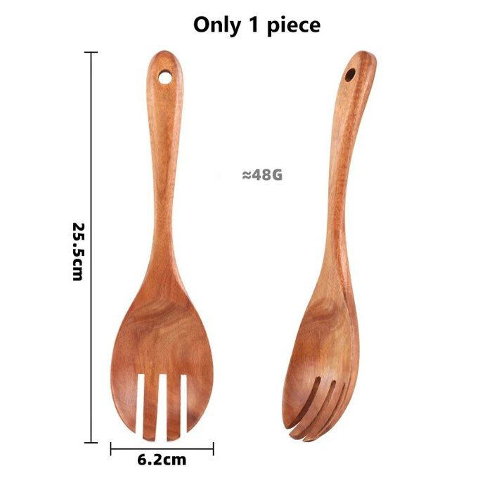 Set De 8 Ustensiles De Cuisine En Bois De Teck - Cuillères, Spatules, Fourchette, Antiadhésif Et Résistant à La Chaleur