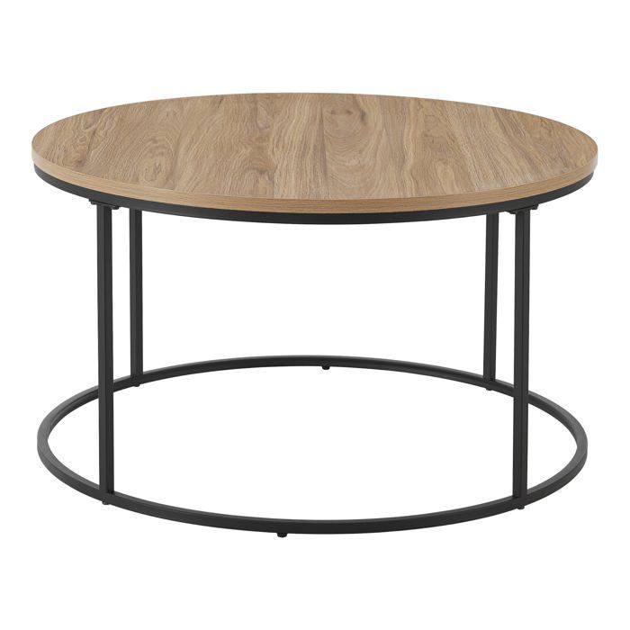 Table basse ronde diamètre 80 cm noir et effet bois 03_0008451