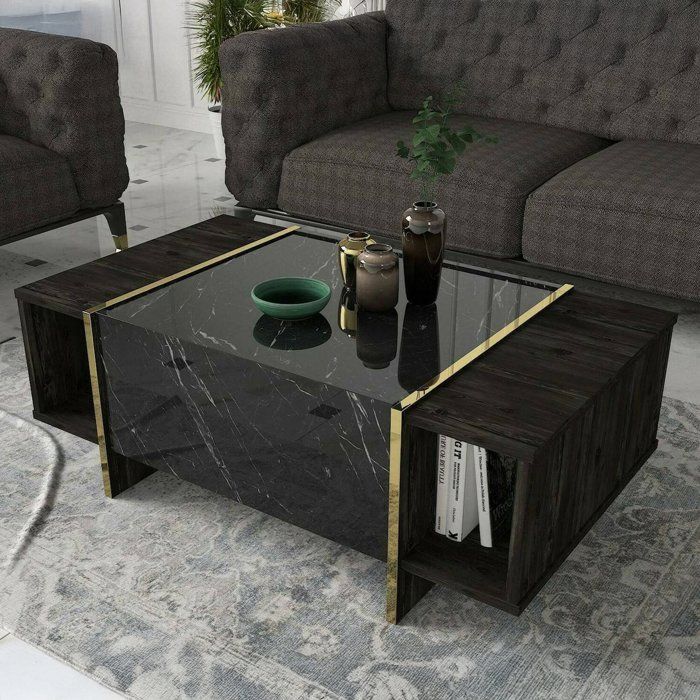 Table basse Dpagliar - Dmora - Mélamine - Noir or 103.8x59.9h37.3 cm Table basse Dpagliar - Dmora - Mélamine - Noir or 103.8x59.9h37.3 cm