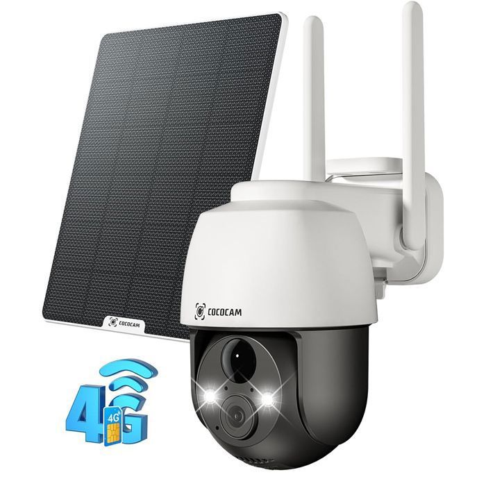 4G LTE Camera Surveillance Solaire 2K PTZ Exterieur avec Carte SIM Détection Humaine PIR d‘IA Batterie 10000 mAh Cloud TF Alexa