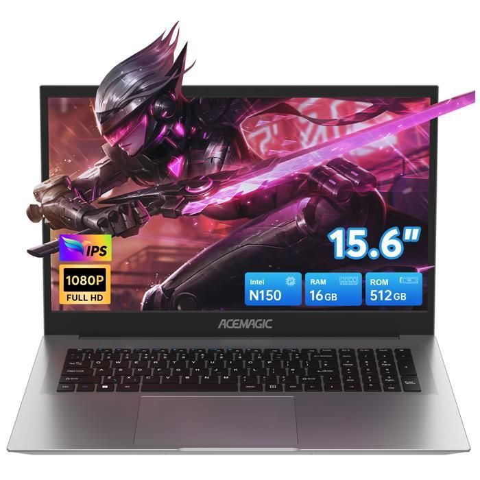PC Portable ACEMAGIC 15.6 Intel Twin Lake N150 Jusquà 36GHz 16Go RAM 512Go SSD Ordinateur Portable Windows 11 pro