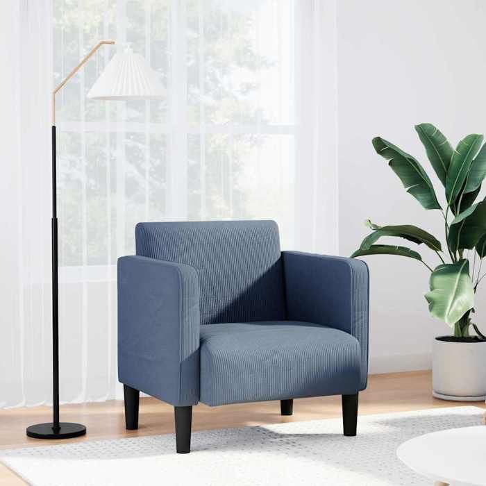 vidaXL Canapé-chaise accoudoirs bleu 54 cm tissu velours côtelé canapé simple canapé confort fauteuil TV canapé siège 4100518