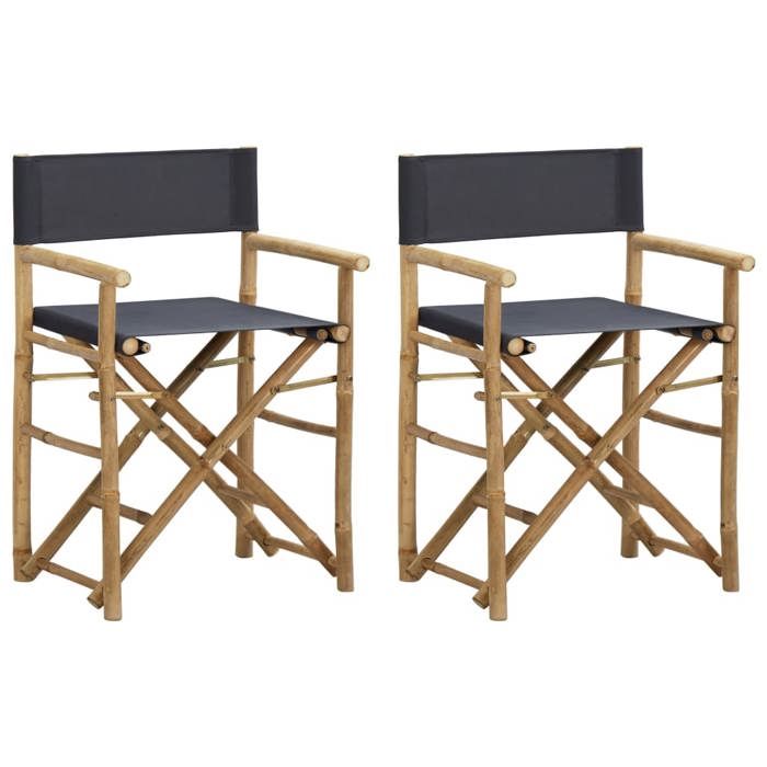 SALE 2025Chaises pliables de directeur - lot de 2 - Fauteuils de Jardin - gris foncé - Bambou tissu - 60x45x88 cm112 Kg 2618