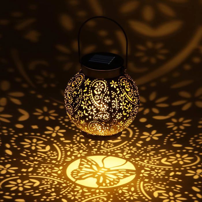 Lanterne Solaire Extérieure IP65 - Décoration Jardin Rétro Avec Motif Fleur Pour Terrasse Et Balcon