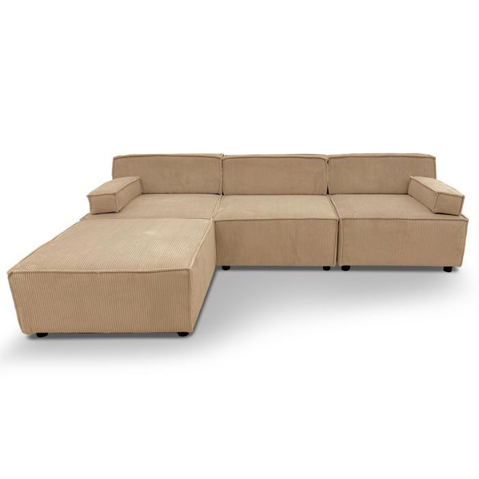 MENZZO Canapé modulable Benoit Velours côtelé Beige -L259 x P1735 x H70 cm