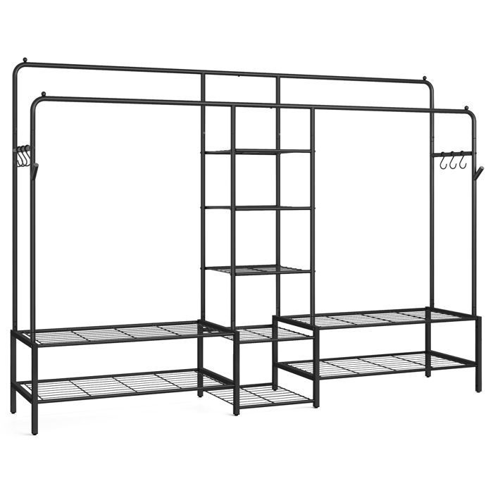 Portant à Vêtements avec 9 Étagères Cadre en Métal Tringles 45 x 195 x 172 8 cm pour Chambre Salon Entrée Noir
