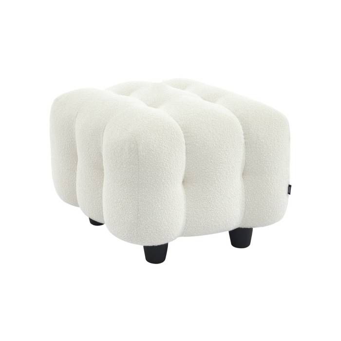 Pouf. module pour canapé. repose-pieds pour canapé 2 places en bouclette texturée crème L 69 x P 59 x H 48cm - Leon Pouf. module pour canapé. repose-pieds pour canapé 2 places en bouclette texturée crème L 69 x P 59 x H 48cm - Leon