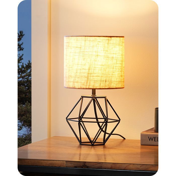 EDISHINE Lampe de Table LED E14 Vintage Industrielle Beige & Noir Blanc Chaud 2700 K Abat-Jour Lin Vintage pour Chambre Salon