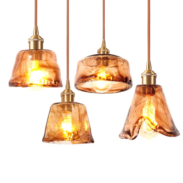 iDEGU 4pcs Suspension Luminaire Vintage en AmbreLustre Industriel Abat-jour en Verre Design Irrégularités Plafonnier Style Retro