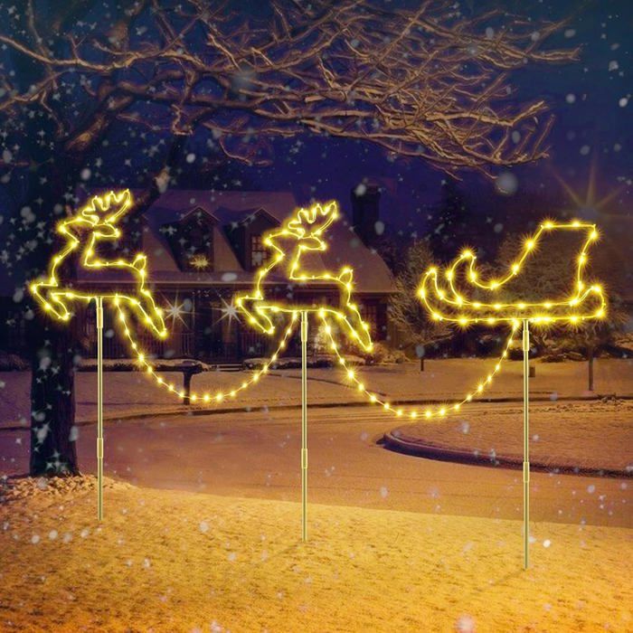 Décoration Noël Extérieure Quntis - Rennes Lumineux Blanc Chaud & Multicolore - IP65 Étanche, Fonction Mémoire Et Minuterie - 10