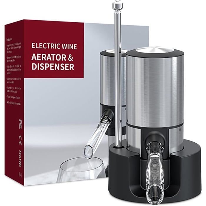 AIKARO - Aérateur-Verseur De Vin électrique Rechargeable Décanter Automatique, Avec Tire-bouchon Et Bouchon Vacuum (Ensemble