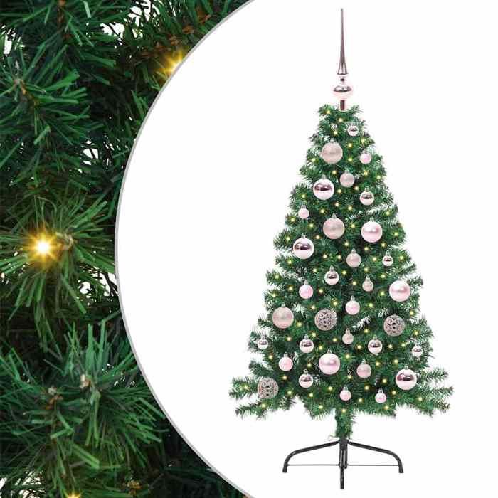 Sapin de Noël artificiel pré-éclairé - vidaXL - 120 cm - Vert - PVC - Branches réalistes - 150 LED blanc chaud