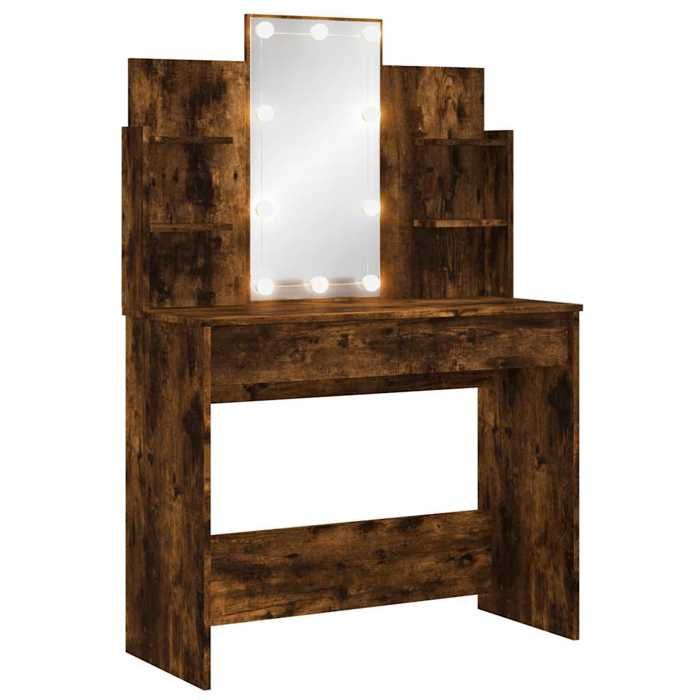 Coiffeuse avec lumières LED - GKO - Chêne fumé - 96x40x142 cm - Bois dingénierie - Miroir inclus - 2 tiroirs