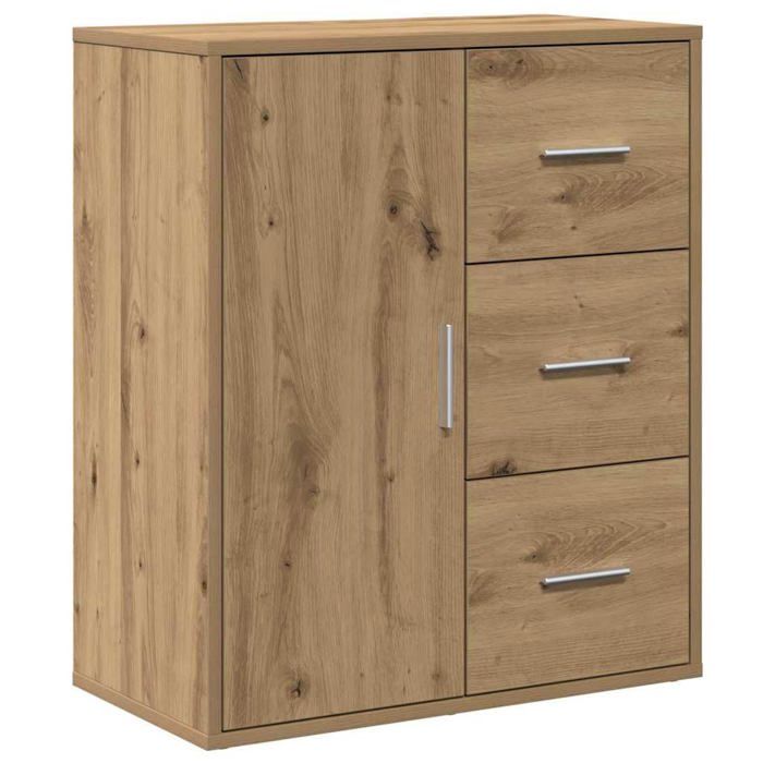 Buffet moderne en bois dingénierie - vidaXL - Chêne artisanal - 60x31x70 cm - 3 tiroirs - 1 porte à charnières