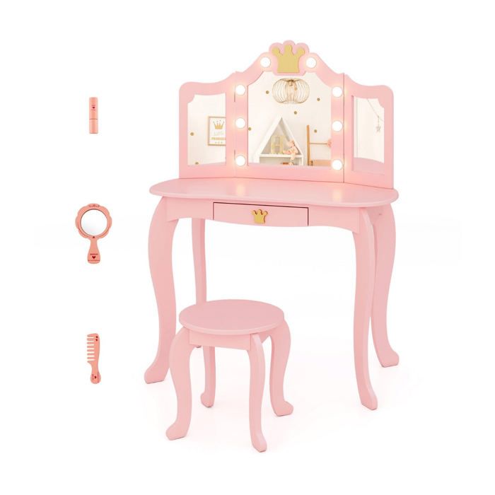 Coiffeuse pour enfants - HELLOSHOP26 - 80x40x106 cm - Miroir pliable - Lumières LED réglables - Rose Coiffeuse pour enfants - HELLOSHOP26 - 80x40x106 cm - Miroir pliable - Lumières LED réglables - Rose