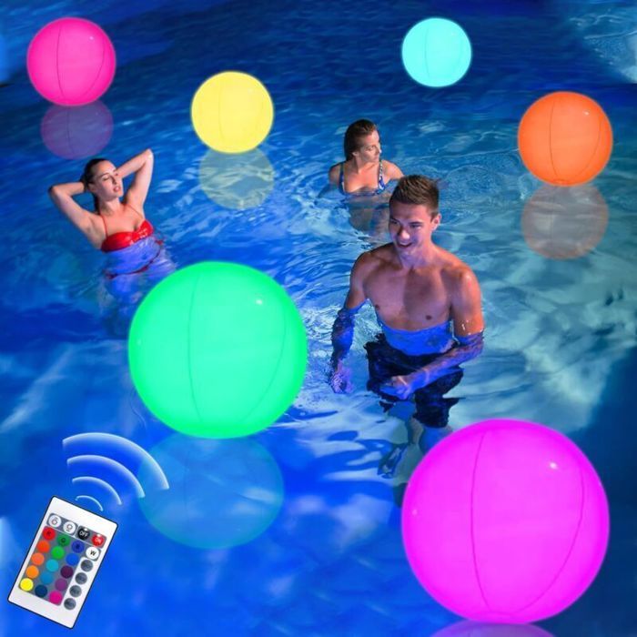 Boules de piscine gonflables à LED diamètre 40 cm éclairage flottant étanche avec télécommande pour plage jardin piscine fê