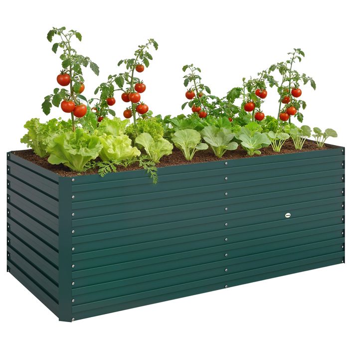 Jardinière extérieure - Outsunny - rectangulaire - avec bordure de sécurité et fond ouvert - acier galvanisé 160 x 80 x 60 cm - vert