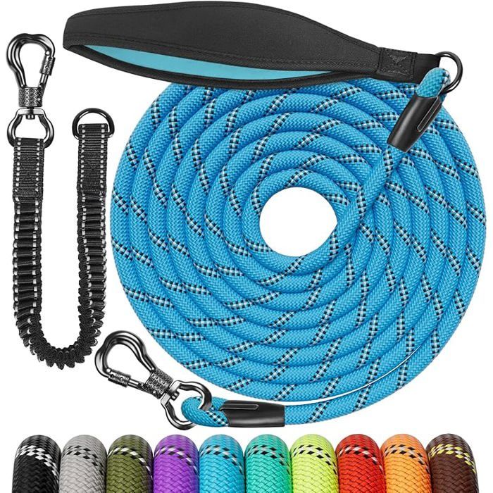 Longe pour Chien avec Cordon Elastique Deux Façons utiliser 3M 5M 10M 15M 20M 30M Laisse de Dressage 10M × 8MM Bleu BLEU CORDE