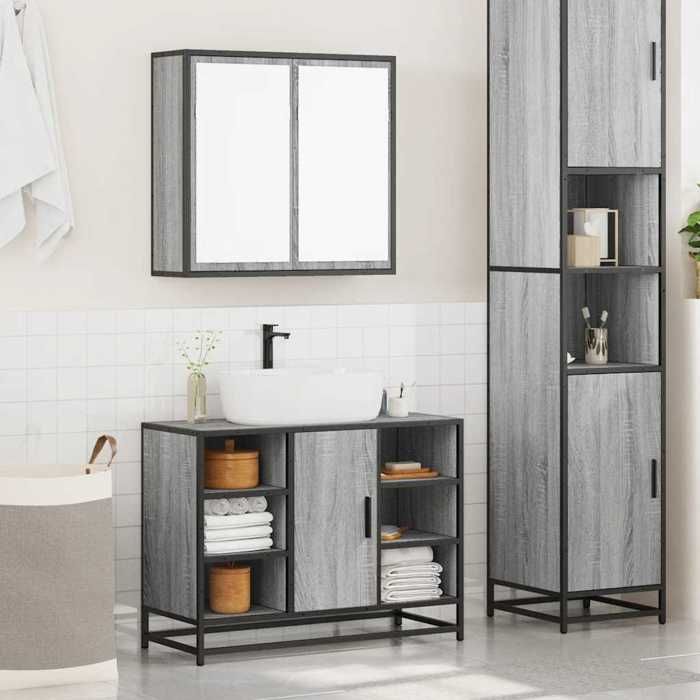 Meuble de salle de bain en 2 pcs - ARMOIRE/COLONNE WC - Sonoma gris 65x20x60 cm L4454
