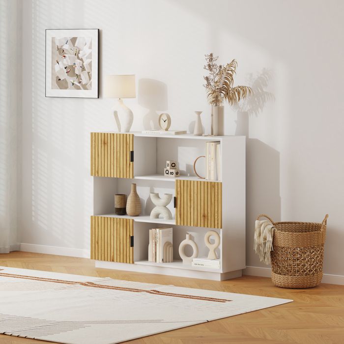 Bibliothèque Verhundar 102 x 120 x 30 cm blanc effet bois [en.casa]