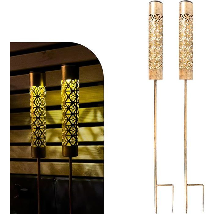 Gadgy Lot de 2 Lampes Solaires de Jin avec Effet Flamme Torches LED Solaires Extérieures en Métal Flammes Stables PLAQUE ACOUSTIQUE