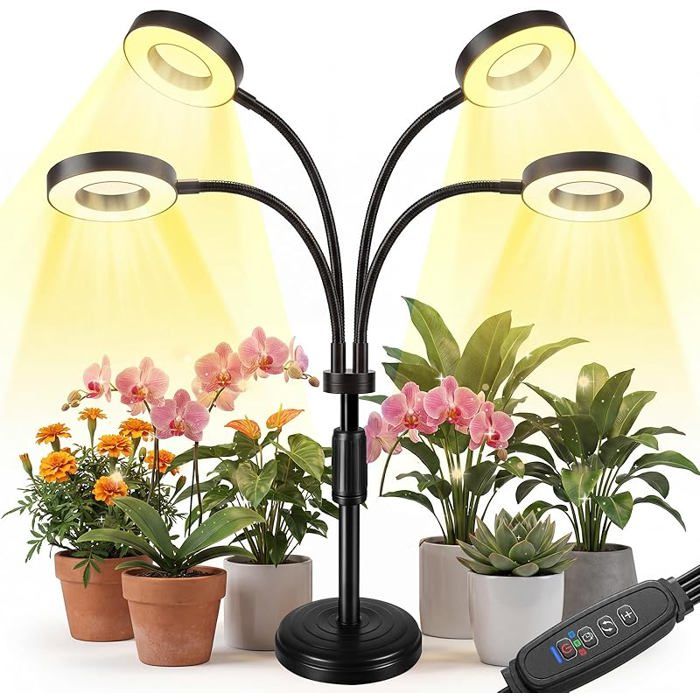 Lampe Horticole LED Plein Spectre Lampe de Culture 100 LEDs avec Minuterie 4/8/12H Lampe Pnte 4 Bras avec Col de