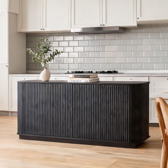 Meuble TV buffet en MDF finition black-toned – design ondulé et 4 portes rangement dissimulé pour salon séjour ou entrée –