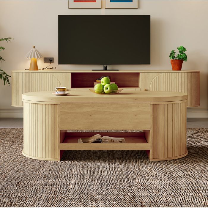 ROVRYN Table basse relevable 110 x 55 5 x 40 cm MDF effet bois naturel rangement caché et tablette coulissante