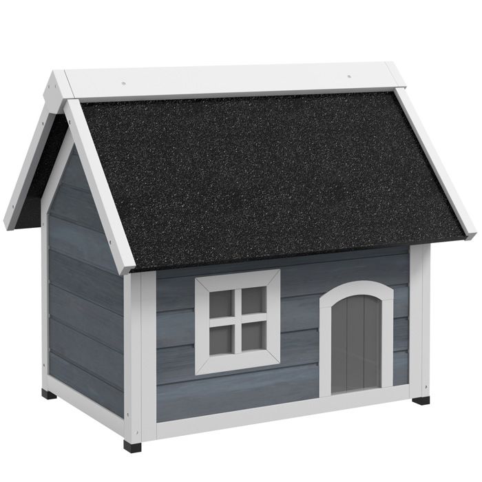Niche pour Chat Extérieur avec 3 Portes Fenêtre et Toit Ouvrant - TCQPZ - en Bois Toit en Asphalte Gris 77 × 575 × 68 cm