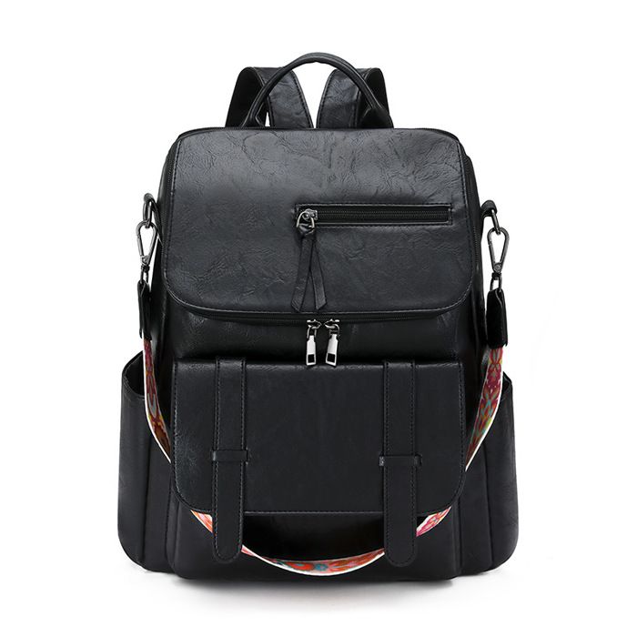 Sac à dos femme en similicuir – Compartiment pour ordinateur – Idéal pour le travail et les étudesNoir