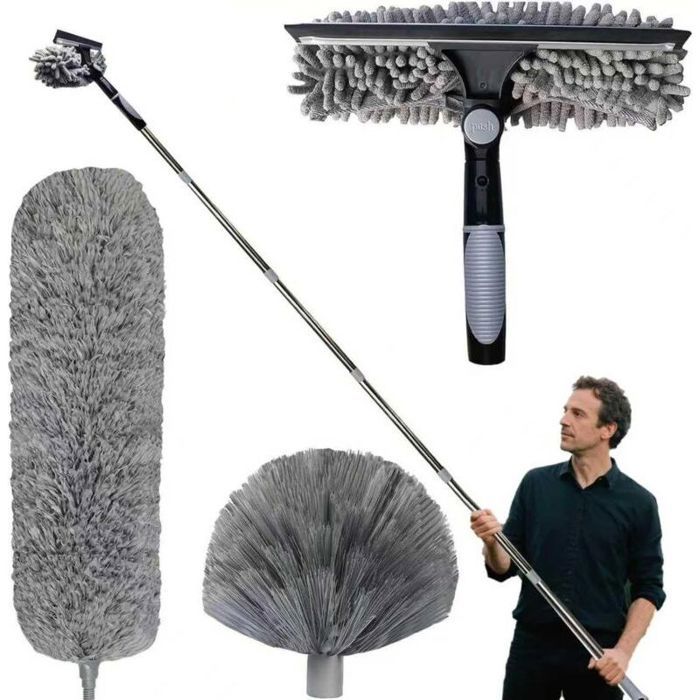 Plumeau télescopique 6 m tête de loup télescopique avec rallonge réglable 1 5-6 m balai araignée tête de loup raclette à vitres