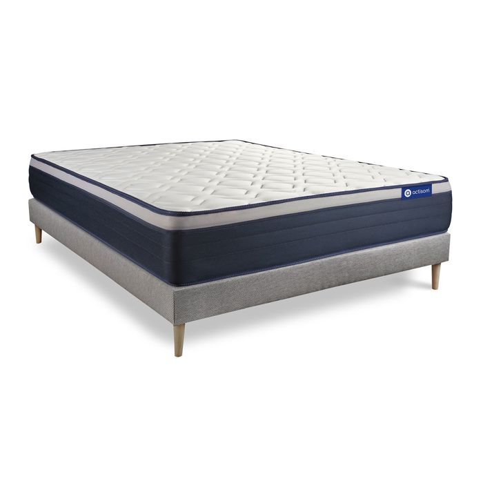 Ensemble Matelas Sommier 120x190 cm - Sommier Gris (en kit) - Actimemo Max