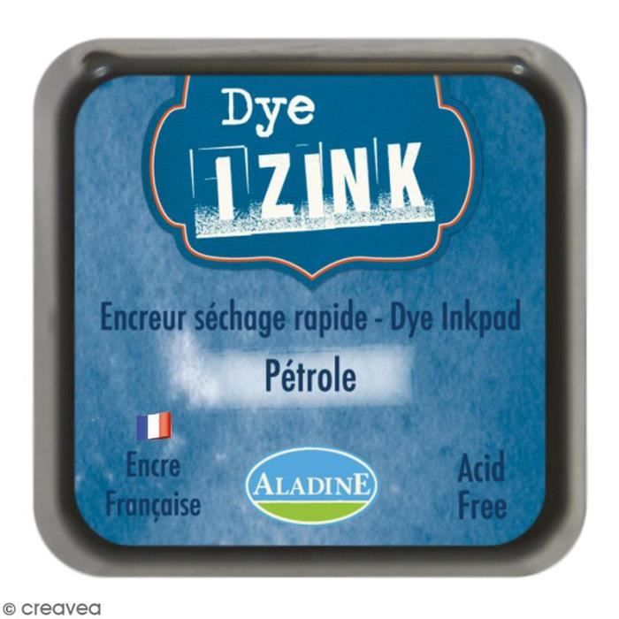 Encreur Izink Dye - 20 coloris - 4,5 x 4,5 cm Encre Izink Dye : Coloris : Bleu pétrole Dimensions de la boîte : 5 x 5 cm Encre à