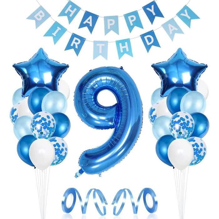 9eme Decorations D Anniversaire De Bebe Ensemble De Decoration De Fete Bleu Avec Des Bannieres D Anniversaire Confettis De B 1531 Cdiscount Maison