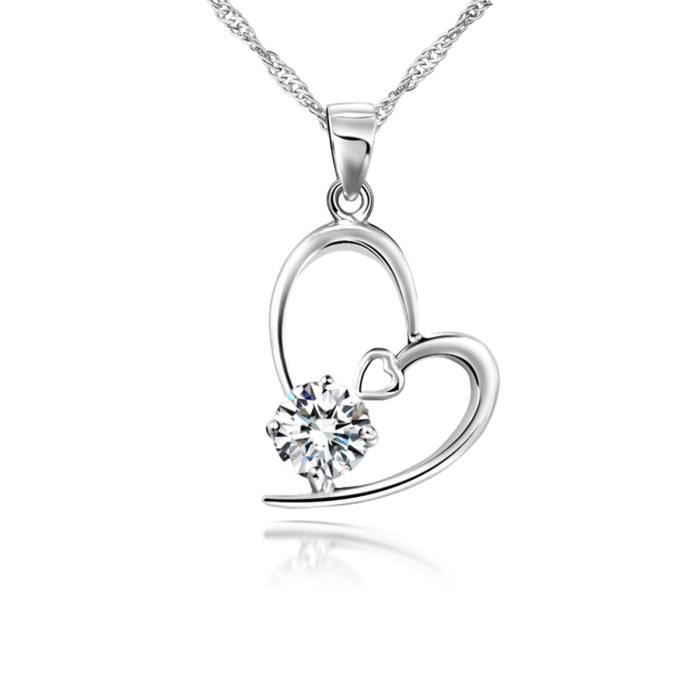 SANSI Collier Femme Argent - Collier Pendentif Coeur Zircon -