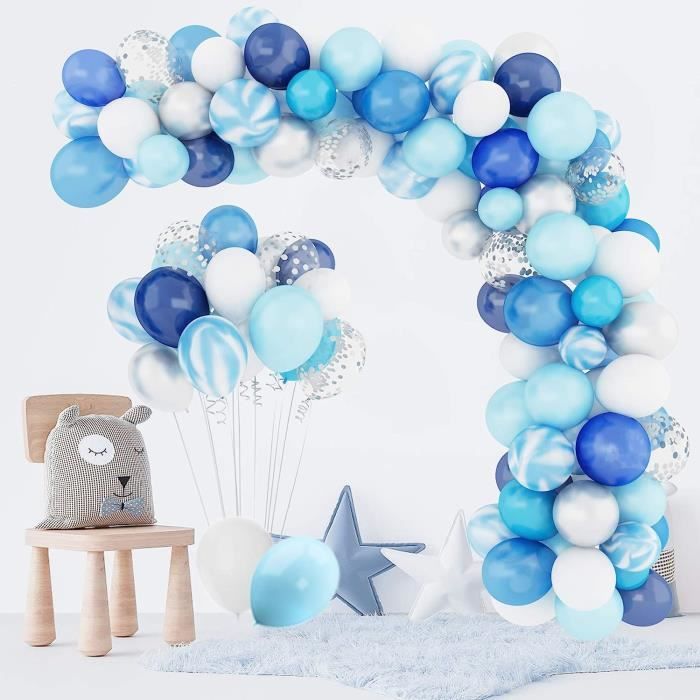 134 Pièces Ballons Guirlande Arc Kit Bleu Ciel , Baby Shower Garçons  Anniversaire Mariage Graduation Blanc Argent Latex Métal[x619]