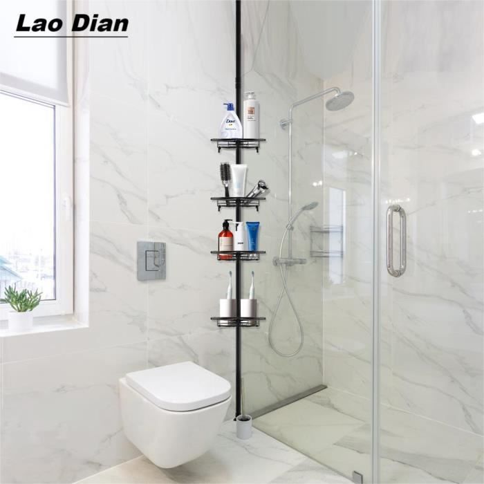 Etagère de douche d'angle télescopique en acier inoxydable noir - Lao Dian