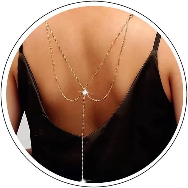 Collier De Dos Mariage Bohème Cristal Doré – Chaîne Longue Strass CZ, Bijoux De Corps Élégants Pour Mariée, Robe Dos Nu, Fêtes & Occasions Spéciales