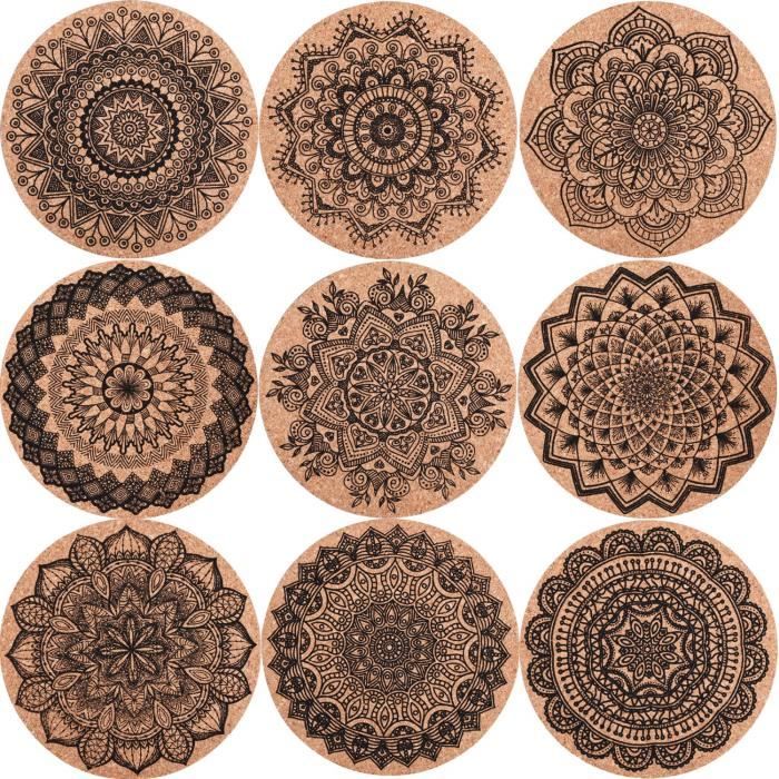 Dessous de Verre Ronds Paquet de 6 Pièces Isolation Thermique pour Tasses Verres et Bouteilles avec Fleurs Boho Mandala et Peinture Orientale de Style Bohème 