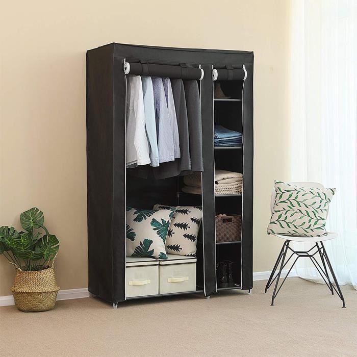 Noir Armoire Avec 2 Portes Roulantes Non Tissee Pliable Et