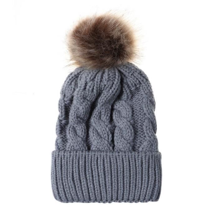 Bonnet Bebe Tricotes Fourrure Pompon Famille Assortie Crochet Hiver Casquette Ski Chapeau Gris Gris Cdiscount Pret A Porter