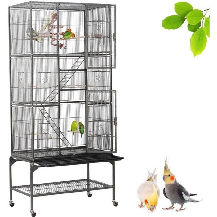 yaheetech grande cage oiseaux voliere avec pied sur roulette 81 x 46,5 x 175,5 cm cage pour perroquet perruche cacatoès ara