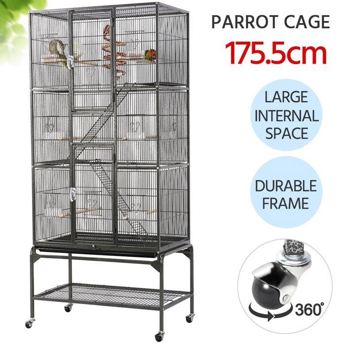 yaheetech grande cage oiseaux voliere avec pied sur roulette 81 x 46,5 x 175,5 cm cage pour perroquet perruche cacatoès ara