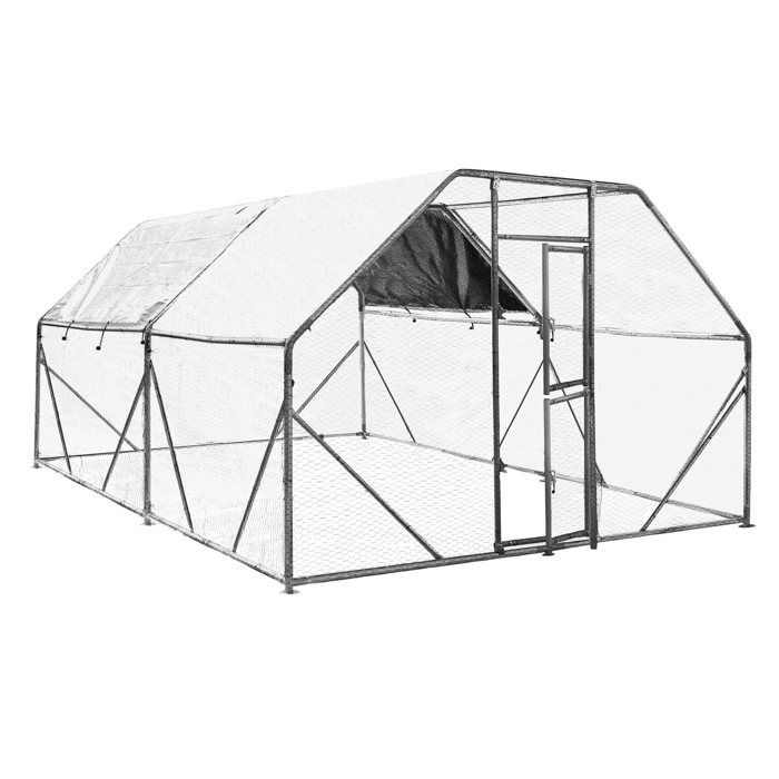 Wiltec Parc enclos XXL pour petits animaux domestiques – 4 x 3 x 2 m – en Acier – Clôture verrouillable avec Toit grillagé à pignon
