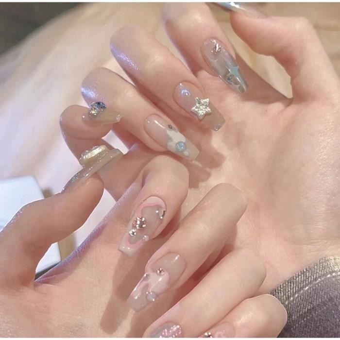 24 Faux Ongles Ballerine Violet B28 Avec Colle - Kit Complet Manucure